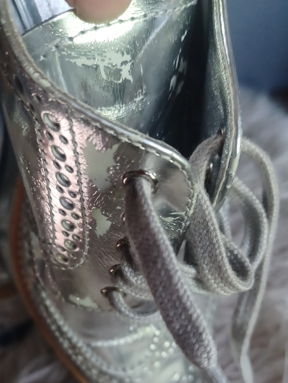 PRADA Silver Metallic Leather Platform Oxford Shoes - Picture 12 of 16